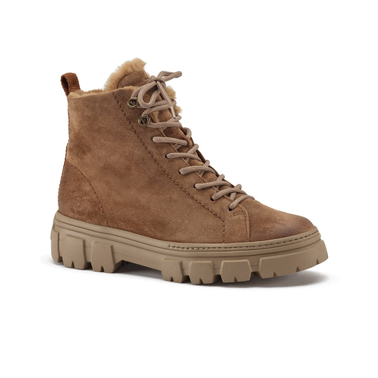 Womens Nut Suede Boot- Paul Green Shoes Freeman- 3/4 View view 3