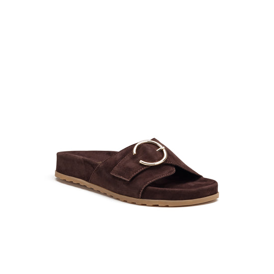Womens Mocca Soft Velvet Slide- Paul Green Shoes Dezz Slide- 3/4 Angle View view 3