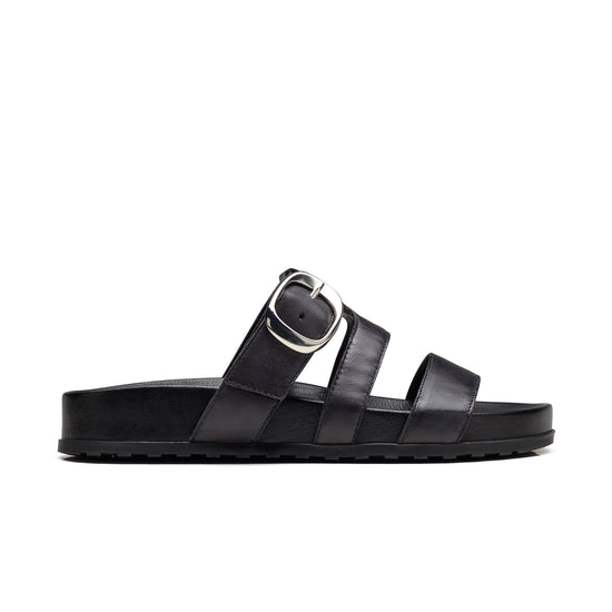 Womens Black Soft Leather Sandal- Paul Green Shoes Diego Slide- Side View view 1