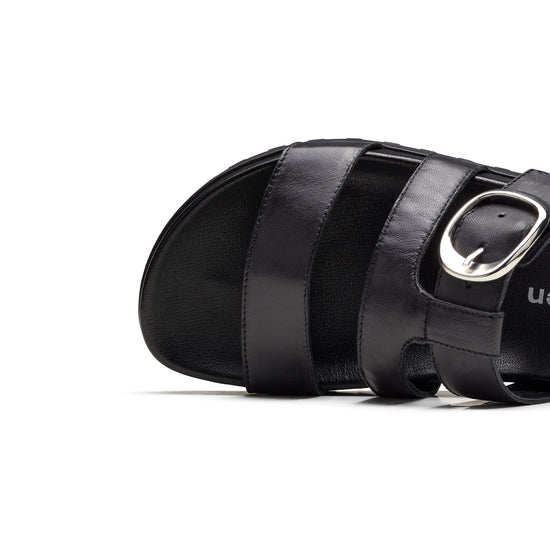 Womens Black Soft Leather Sandal- Paul Green Shoes Diego Slide- Closeup Toebox View view 2