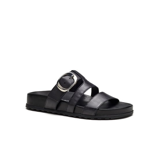 Womens Black Soft Leather Sandal- Paul Green Shoes Diego Slide- 3/4 View view 3