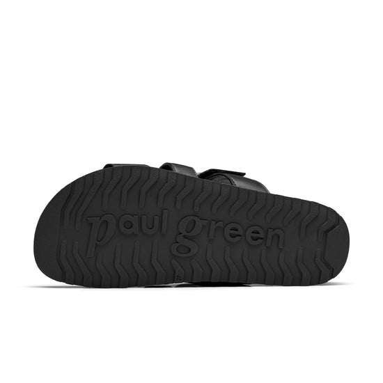 Womens Black Soft Leather Sandal- Paul Green Shoes Diego Slide- Bottom Sole View view 4