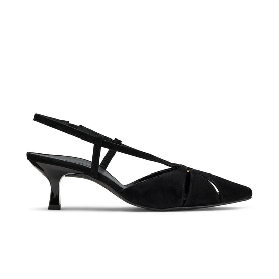 Womens Black Suede Heel- Paul Green Shoes Daria Heel- Side View view 1