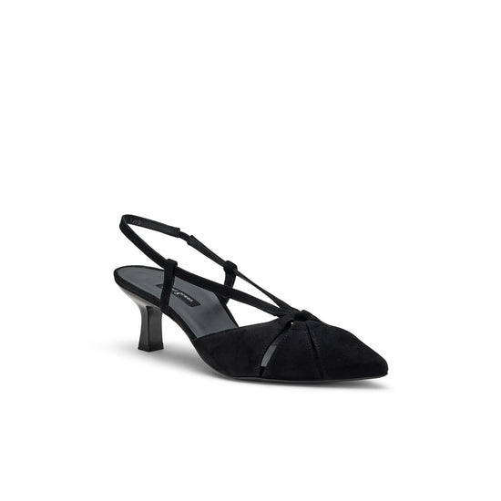 Womens Black Suede Heel- Paul Green Shoes Daria Heel- 3/4 View view 3