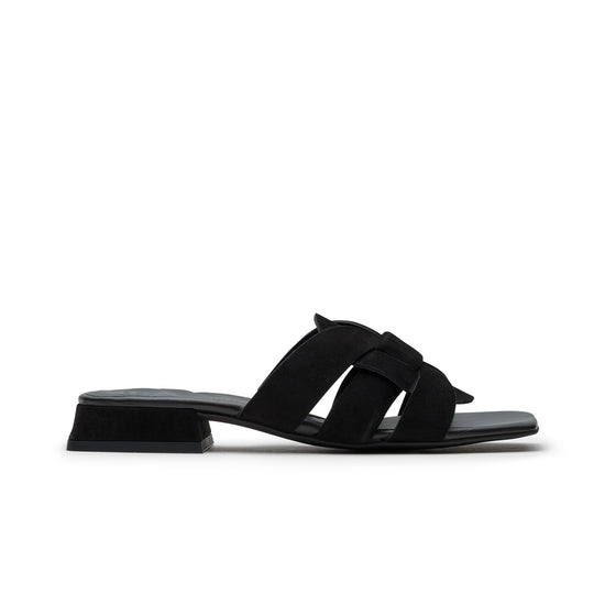 Womens Black Suede Slide- Paul Green Shoes Desire Slide- Side View view 1