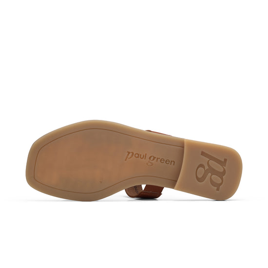 Womens Cognac Leather Sandal- Paul Green Shoes Dynamite Slide- Bottom Sole View view 4