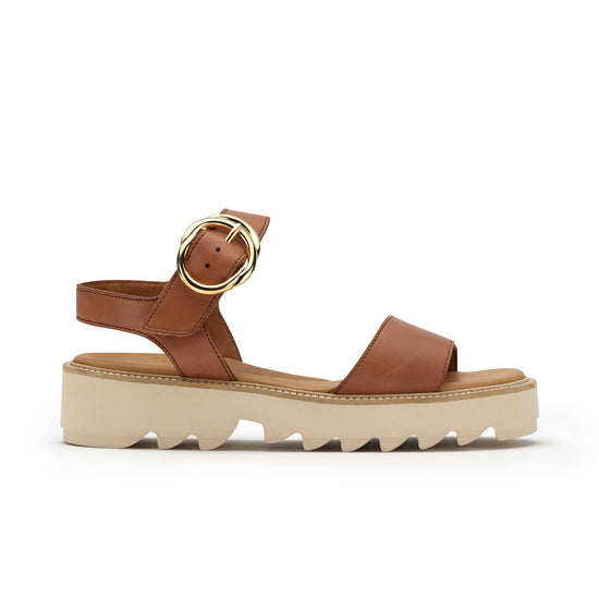 Womens Cognac Leather- Paul Green Shoes Darcy Sandal- Side View view 1