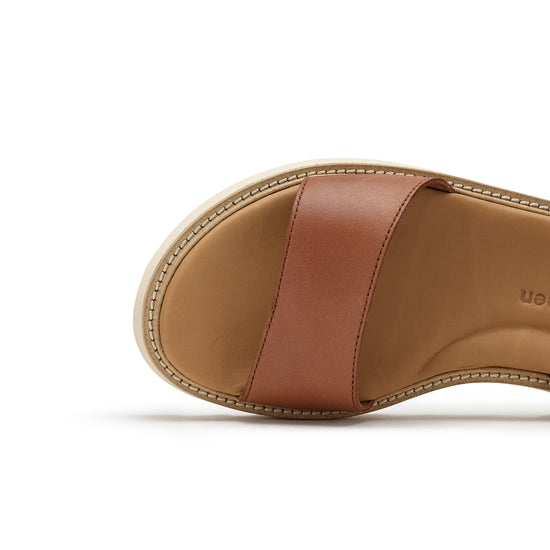 Womens Cognac Leather- Paul Green Shoes Darcy Sandal- Closeup Toe Box View view 2