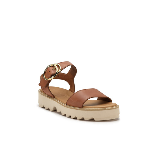 Womens Cognac Leather- Paul Green Shoes Darcy Sandal- 3/4 Angle View view 3