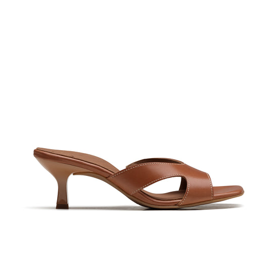 Womens Cognac Leather Heel- Paul Green Shoes Dazzle Heel- Side View view 1