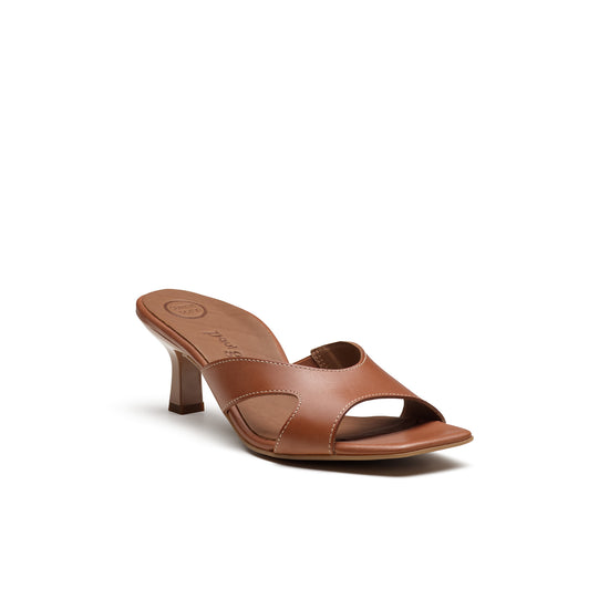 Womens Cognac Leather Heel- Paul Green Shoes Dazzle Heel- 3/4 View view 3
