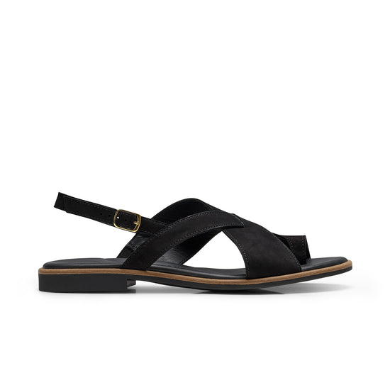 Womens Black Nubuk Sandal- Paul Green Shoes Denny Sandal- Side View view 1