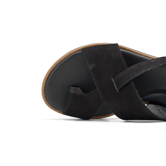 Womens Black Nubuk Sandal- Paul Green Shoes Denny Sandal- Closeup Toebox View view 2