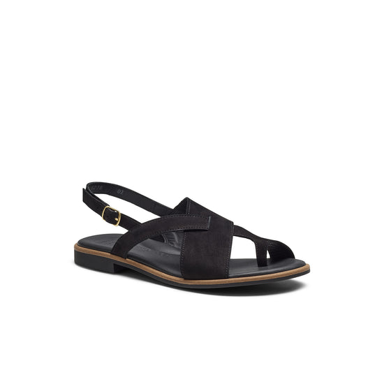 Womens Black Nubuk Sandal- Paul Green Shoes Denny Sandal- 3/4 View view 3