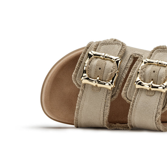 Womens Grain Canvas Slide- Paul Green Shoes Delaney Slide- Closeup Toebox View view 2