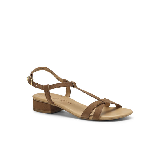 Womens Nut Suede Sandal- Paul Green Shoes Donna T-Strap Sandal- 3/4 View view 3