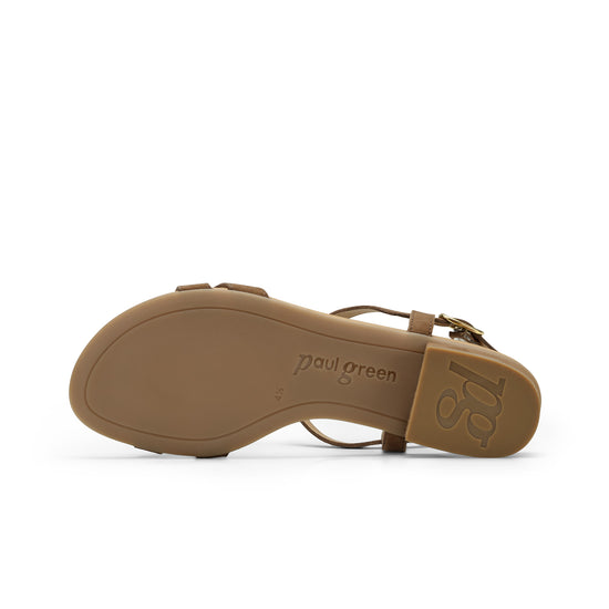 Womens Nut Suede Sandal- Paul Green Shoes Donna T-Strap Sandal- Bottom Sole View view 4