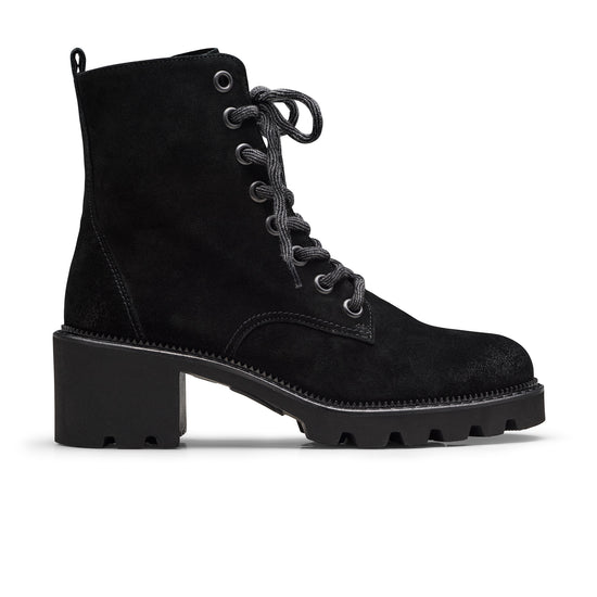 Womens Black Soft Suede Boot- Paul Green Shoes Ellen Boot- Side View view 1