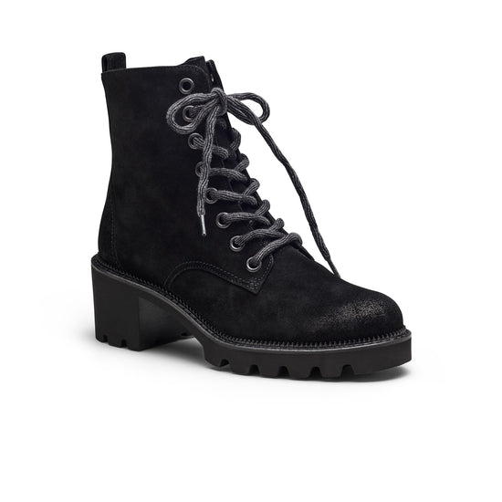 Womens Black Soft Suede Boot- Paul Green Shoes Ellen Boot- 3/4 View view 3