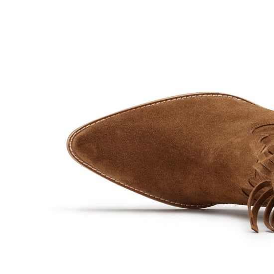 Womens Toffee Soft Suede Boot- Paul Green Shoes Eliza Boot- Closeup Toebox View view 2