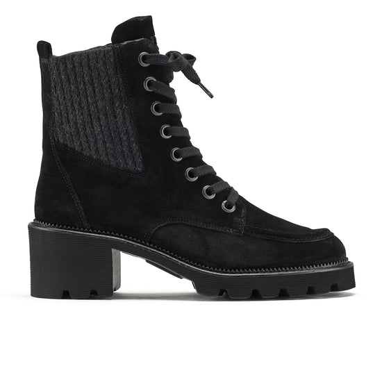 Womens Black Soft Suede Boot- Paul Green Shoes Filly Boot- Side View view 1