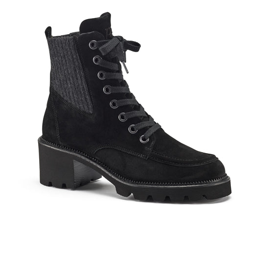 Womens Black Soft Suede Boot- Paul Green Shoes Filly Boot- 3/4 View view 3