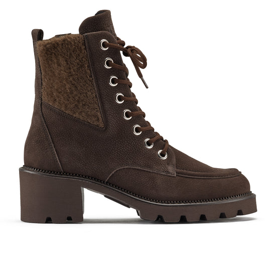 Womens Mocha Grained Nubuk Boot- Paul Green Shoes Filly Boot- Side View view 1