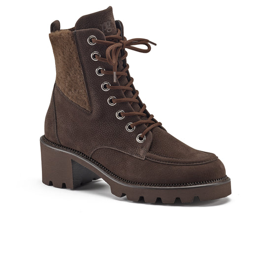 Womens Mocha Grained Nubuk Boot- Paul Green Shoes Filly Boot- 3/4 View view 3