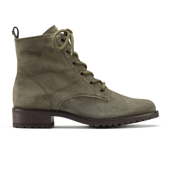 Womens Olive Suede Boot- Paul Green Shoes Franklin Boot- Side View view 1