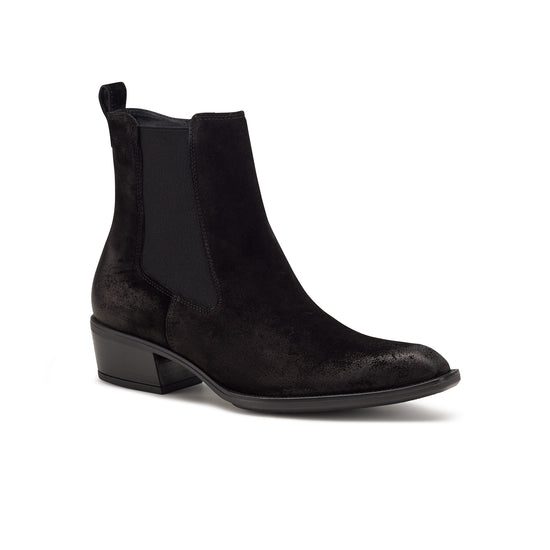 Womens Black Soft Suede Bottie- Paul Green Shoes Enya Bottie- 3/4 View view 3