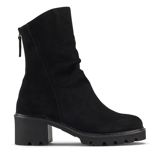 Womens Black Suede Boot- Paul Green Shoes Fabian Boot- Side View view 1