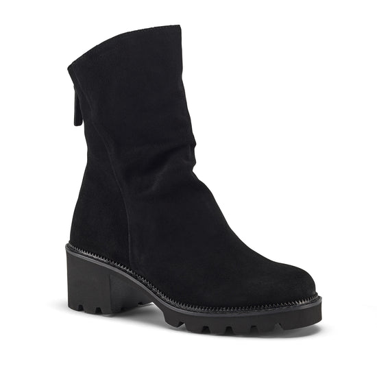 Womens Black Suede Boot- Paul Green Shoes Fabian Boot- 3/4 View view 3