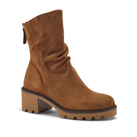 Womens Toffee Soft Suede Boot- Paul Green Shoes Fabian Boot- 3/4 View view 3