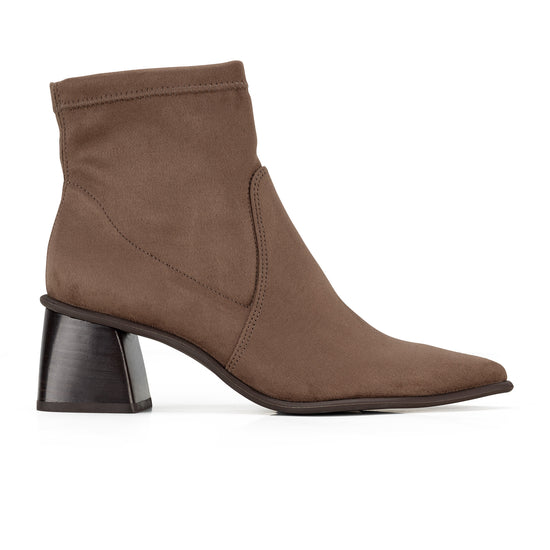 Womens Taupe Soft Stretch Bootie- Paul Green Flo Bootie- Side Profile View view 1