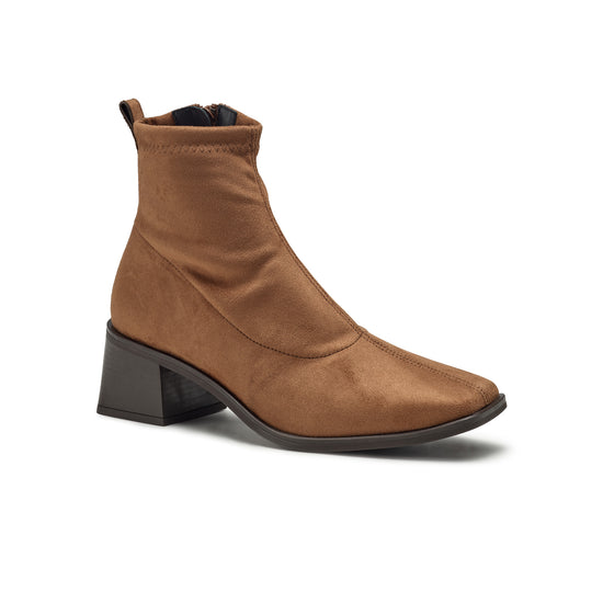 Womens Toffee Stretch Leather Bootie- Paul Green Shoes Elena Bootie- 3/4 View view 3