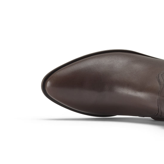 Womens Mocha Silky Leather Boot- Paul Green Shoes Fancy Boot- Closeup Toebox View view 2