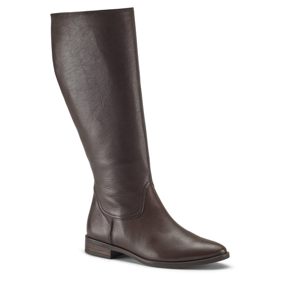 Womens Mocha Silky Leather Boot- Paul Green Shoes Fancy Boot- 3/4 View view 3