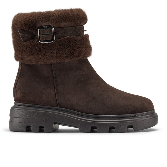 Womens Mocha Suede Combo Boot- Paul Green Shoes Frosty Boot- Side View view 1