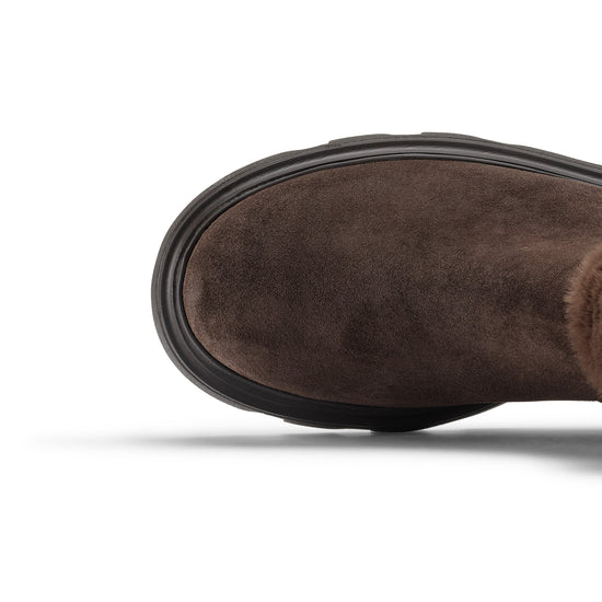 Womens Mocha Suede Combo Boot- Paul Green Shoes Frosty Boot- Closeup Toebox View view 2