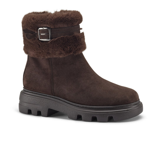 Womens Mocha Suede Combo Boot- Paul Green Shoes Frosty Boot- 3/4 View view 3