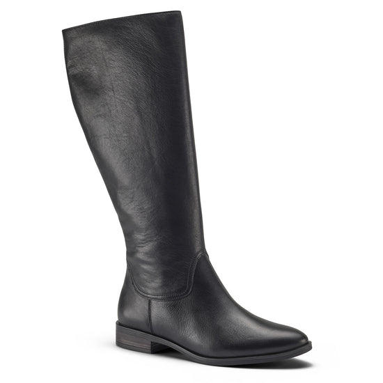 Womens Black Silky Leather Boot- Paul Green Shoes Fancy Boot- 3/4 View view 3