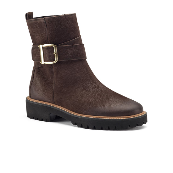 Womens Mocha Grained Nubuk Boot- Paul Green Shoes Francine Boot- 3/4 View view 3