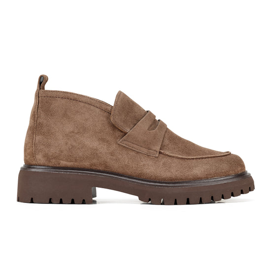 Womens Brown Suede Boot- Paul Green Fab Boot- Side Profile View view 1