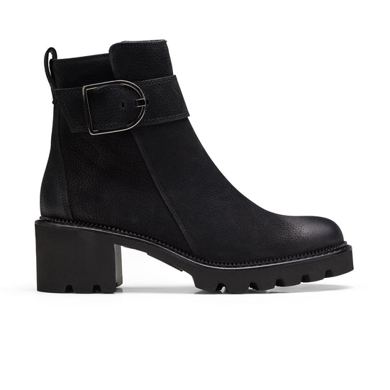 Womens Black Grained Nubuk Boot- Paul Green Shoes Elissa Boot- Side View view 1