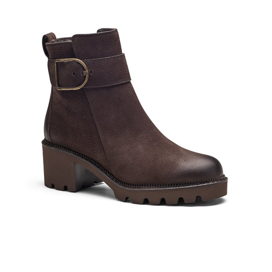 Womens Mocca Grained Nubuk Boot- Paul Green Shoes Elissa Boot- 3/4 View view 3