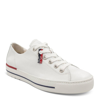 Front View of Paul Green Women's Carly White Leather Lace Up Sneaker